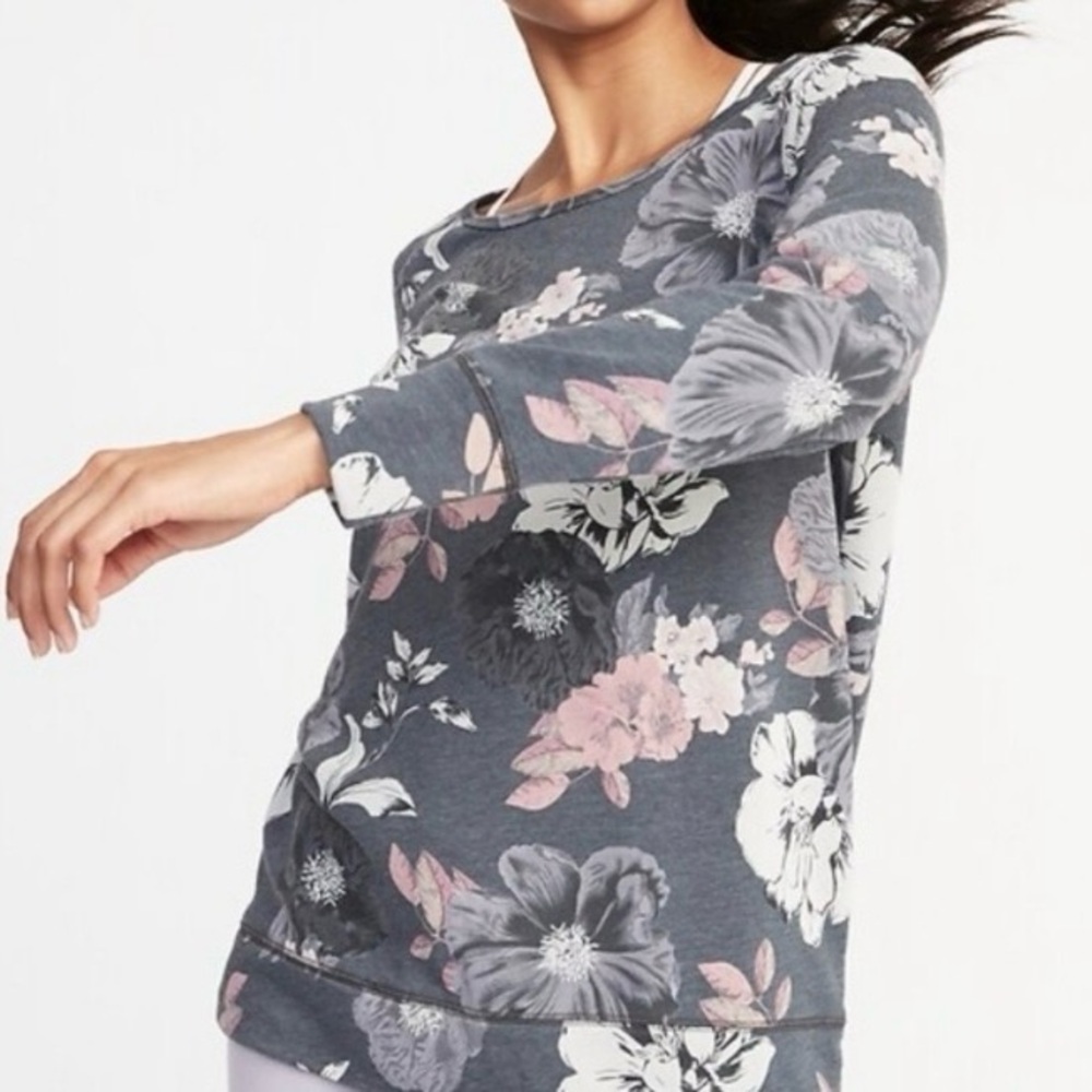 Old Navy Relaxed French-Terry Keyhole-Back Sweatshirt In Charcoal Gray Floral XL